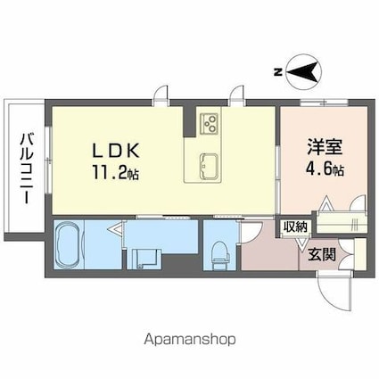 シャーメゾン山吹丁[1LDK/39.02m2]の間取図