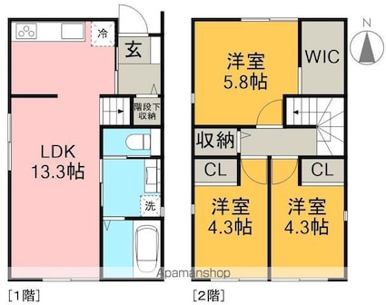 サニーデイズ　Ｂ棟Ｃ棟[3LDK/69.76m2]の間取図
