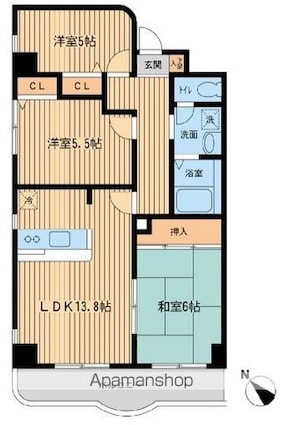 ウィステリア冬木[3LDK/67.75m2]の間取図