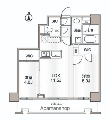 シーズンフラッツ両国サウス[2LDK/50.91m2]の間取図