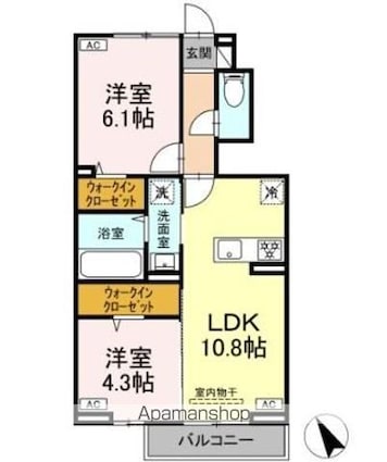 パーシモン　グレイス[2LDK/50.69m2]の間取図