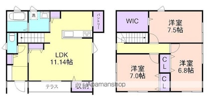 西小二里テラスハウス[3LDK/97.7m2]の間取図