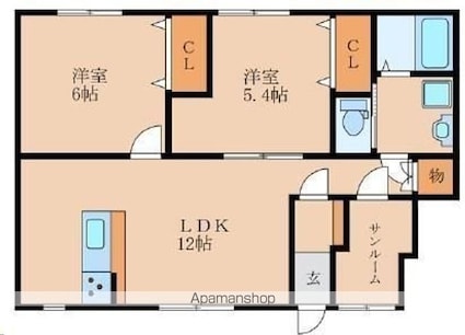 クレスト大堀[2LDK/55.5m2]の間取図