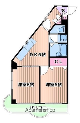 ロイヤルシオン刈部[2DK/44.3m2]の間取図