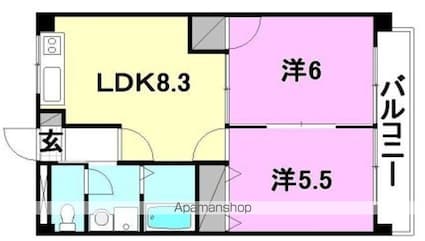 スカイコート[2LDK/43.74m2]の間取図