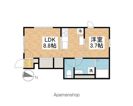 ＧＡＬＬＥＲＹ　ＨＯＵＳＥ　衣山　Ａ[1LDK/31.48m2]の間取図