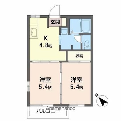フレグランス・ドミール[2K/35m2]の間取図