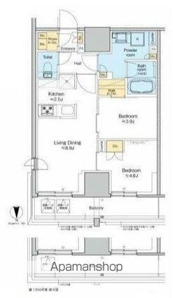 プラウドフラット四谷三丁目[2LDK/51.83m2]の間取図