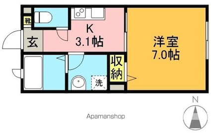 東京都世田谷区宮坂２丁目[1K/26.25m2]の間取図