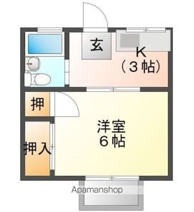 ハイツヤマザキ[1K/20.79m2]の間取図