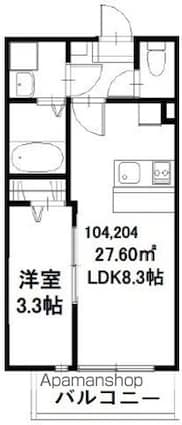 Ｔ＇Ｓ　ＡＢＢＹ[1LDK/27.6m2]の間取図