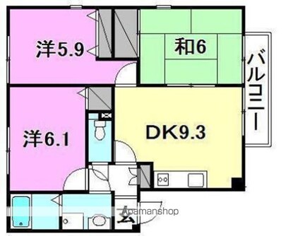 フォブール南斎院　Ｂ棟[3DK/58.38m2]の間取図