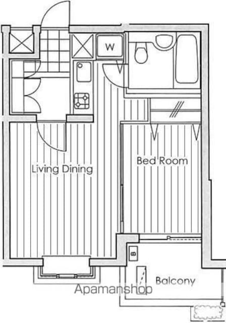 東京都世田谷区中町５丁目[1LDK/34.43m2]の間取図