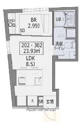 Ｈｅｕｒｅｕｘ中野若宮[1LDK/23.93m2]の間取図