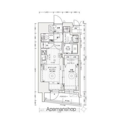 エステムコート名古屋上前津[1DK/27.04m2]の間取図