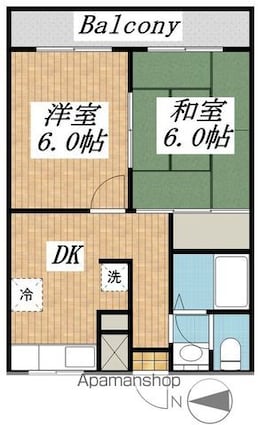 コーポハイブリッジⅡ[2DK/38.88m2]の間取図