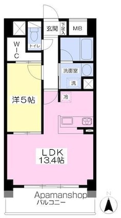 メゾンＭＢ中一万[1LDK/46.5m2]の間取図