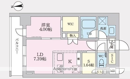 タスキプライムテラス後楽園[1SDK/40m2]の間取図