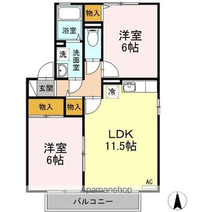 プレジャーＩＩ　Ｂ棟[2LDK/53.72m2]の間取図