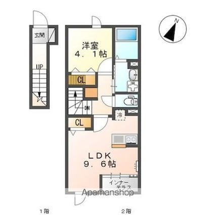 ティエラ・セゾン[1LDK/42.82m2]の間取図