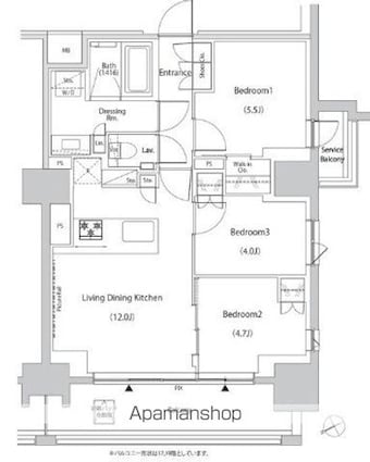 ザ・パークハビオ目白タワー[3LDK/60.31m2]の間取図