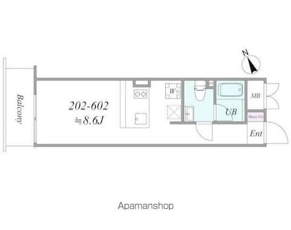 ｔｈｅ　ｔｒｉａｓ　ｋａｓｈｉｗａ[1K/20.2m2]の間取図