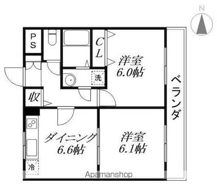 滋賀県大津市桜野町２丁目[2DK/44.45m2]の間取図