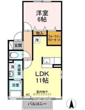カルモタウンＡ[1LDK/40.61m2]の間取図