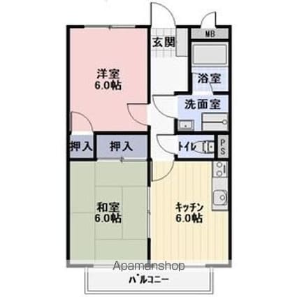 ハイランドⅠ[2DK/44.72m2]の間取図