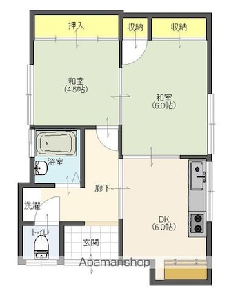 印南Ｆ貸家[2DK/50m2]の間取図