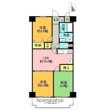 エンゼルハイム竹の塚駅前　[3LDK/61.9m2]の間取図
