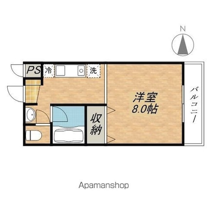 フルーレ伊勢[1K/25.56m2]の間取図