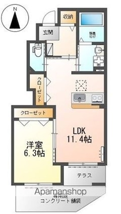 ＬｕＬｕ　Ａｉｎａ（ルルアイナ）[1LDK/44.83m2]の間取図
