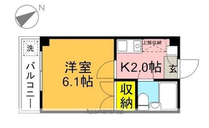 東京都世田谷区桜２丁目[1K/21m2]の間取図