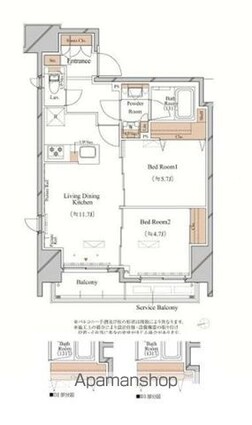 ブランシエスタ上野[2LDK/54.22m2]の間取図