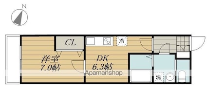 ＭＥＬＤＩＡ福生Ⅲ[1DK/32.97m2]の間取図