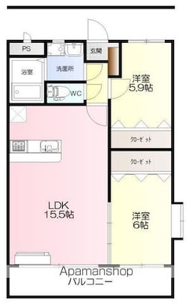 ジュネス西石井[2LDK/60.01m2]の間取図