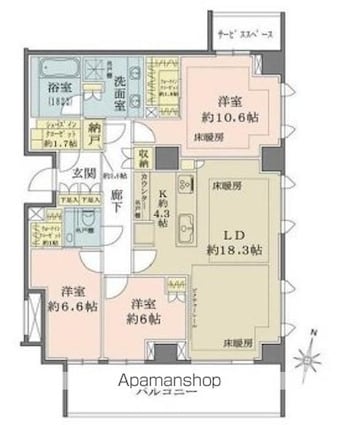 ザ・パークハウス千代田六番町[3LDK/110.25m2]の間取図