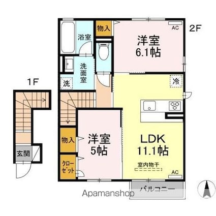 Ｐａｌｌａ鴨川[2LDK/57.4m2]の間取図