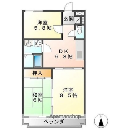 ベルパレス[3DK/59.2m2]の間取図