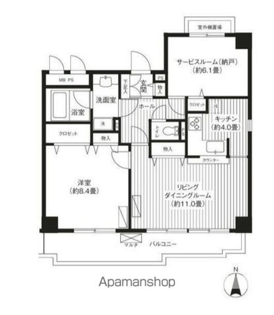 ガーデンコート下馬[1SLDK/66.63m2]の間取図