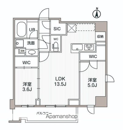 シーズンフラッツ両国サウス[2LDK/53.03m2]の間取図
