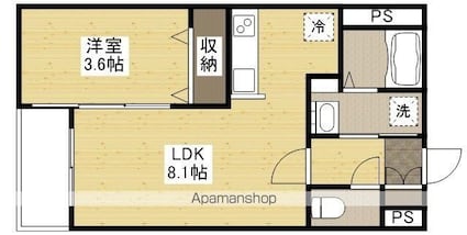 月光福山東壱番館[1LDK/29.4m2]の間取図