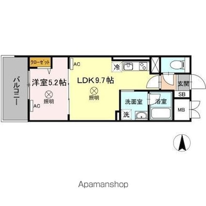 岡山県岡山市北区表町３丁目[1LDK/36.53m2]の間取図