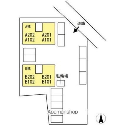 ファミール桃の郷　Ｂ棟[2DK/46.05m2]の配置図