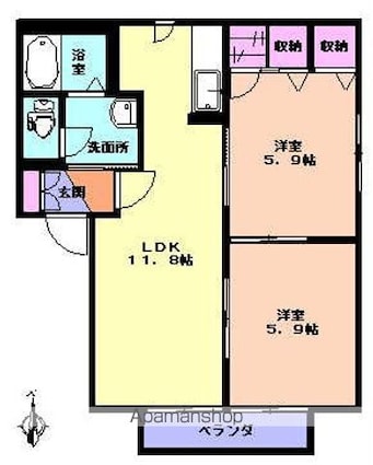 レジデンス七ツ沢Ｅ[2LDK/50m2]の間取図