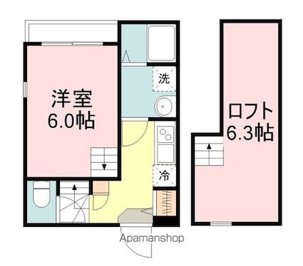 ソレイユ仙台[1K/21.37m2]の間取図