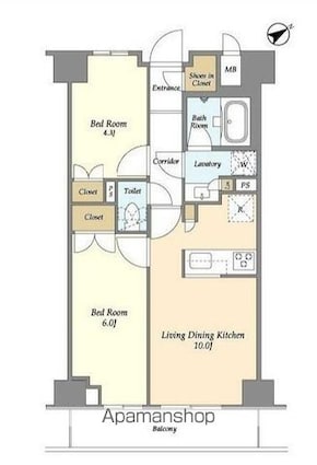 市谷台町坂フロント[2LDK/46.92m2]の間取図