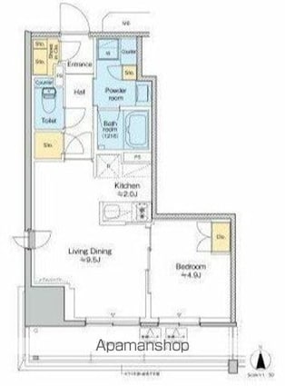 プラウドフラット四谷三丁目[1LDK/41.86m2]の間取図