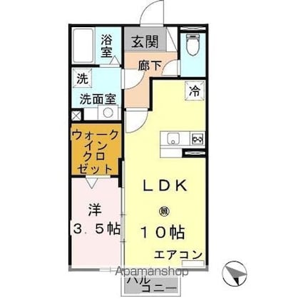 フィオーレ野崎[1LDK/37.53m2]の間取図